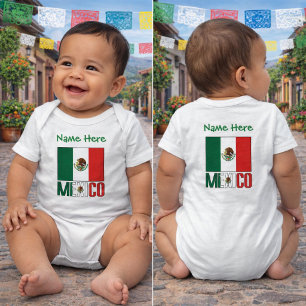 Personalized Mexico Flag Name Design Baby Bodysuit
