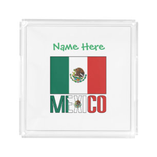 Personalized Mexico Flag Name Design Square Acrylic Tray