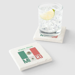 Personalized Mexico Flag Name Design Stone Coaster