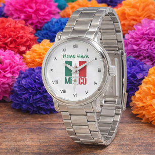 Personalized Mexico Flag Roman Numeral Men's Watch