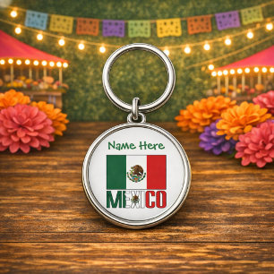 Personalized Mexico Flag Round Metal Keychain