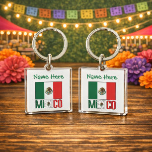 Personalized Mexico Flag Square Acrylic Keychain