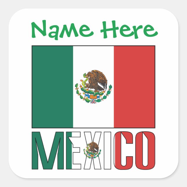 Personalized Mexico Flag Square Label (Front)