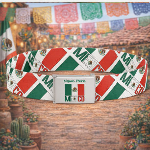 Personalized Mexico Flag Tiled Belt