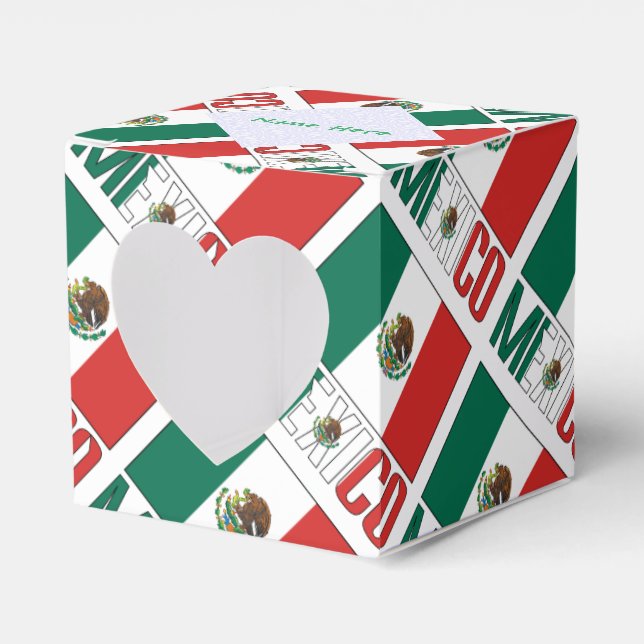 Personalized Mexico Flag Tiled Heart Favor Boxes (Front Side)