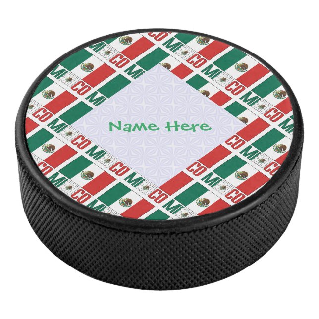 Personalized Mexico Flag Tiled Hockey Puck (3/4)