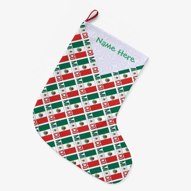 Personalized Mexico Flag Tiled Large Christmas Stocking (Front (Hanging))