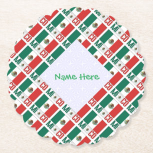 Personalized Mexico Flag Tiled Party Paper Coaster