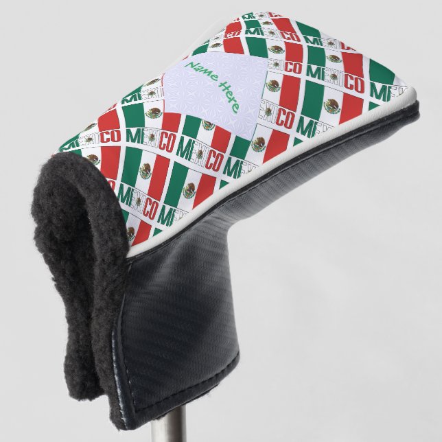 Personalized Mexico Flag Tiled Rectangular Golf Head Cover (3/4 Front)