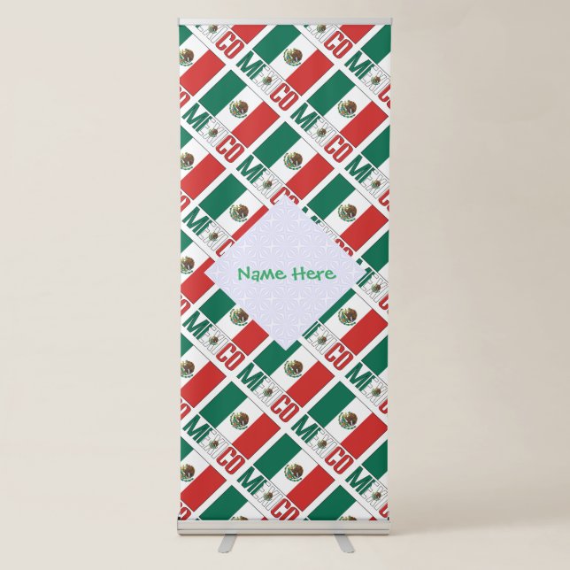 Personalized Mexico Flag Tiled Retractable Banner (Front)