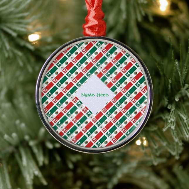 Personalized Mexico Flag Tiled Round Metal Ornament (Tree)