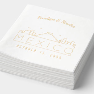 Personalized Mexico Wedding Napkins Gold Foil