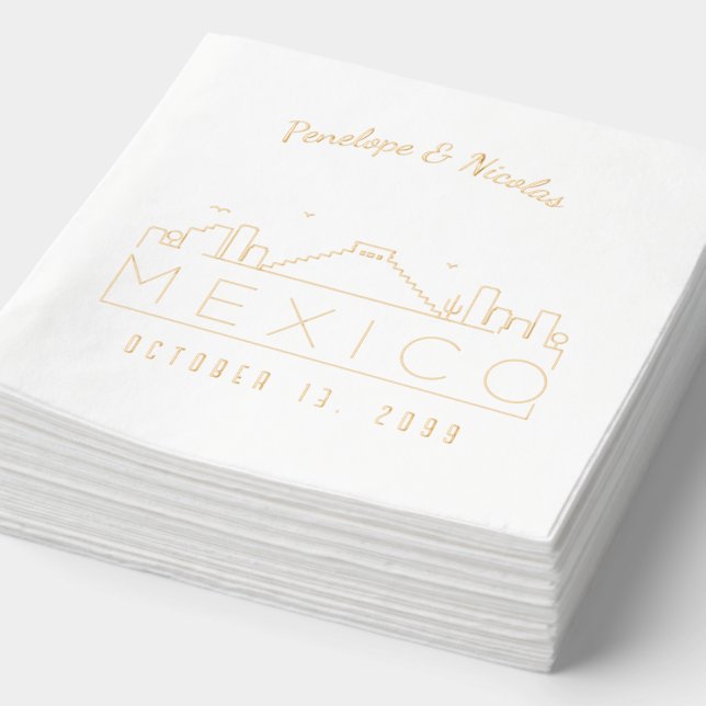 Personalized Mexico Wedding Napkins Gold Foil (Detail)
