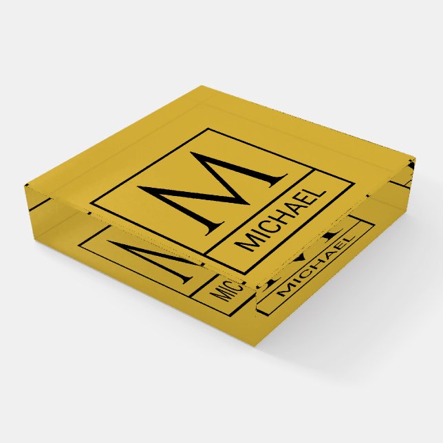 Personalized MGold Paperweight with Initial & Name (Angled)