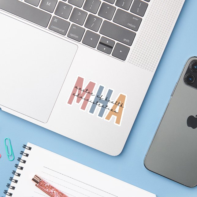 Personalized MHA Master of Health Administration Sticker (Laptop w/ iPhone)
