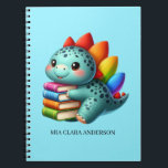 Personalized Mia Clara Anderson Dinosaur Notebook<br><div class="desc">Make back-to-school exciting with this adorable personalized dinosaur notebook featuring a cute dino with rainbow spikes happily carrying a stack of books! Perfect for kids, students, and dino lovers, this custom spiral notebook adds a fun, colorful touch to school supplies. Why You'll Love It: Customizable Name: Personalize with any name...</div>