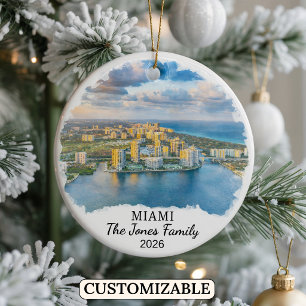 Personalized Miami Ornament, Custom Florida Ceramic Ornament