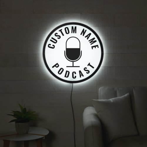 Personalized Mic Podcast Name LED Illuminated Sign