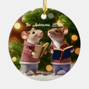Personalized mice singing a carol ceramic ornament