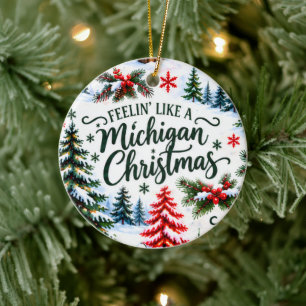 Personalized Michigan Christmas Up North Ceramic Ornament