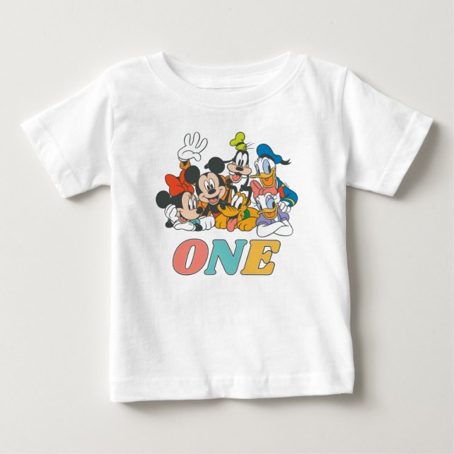 Personalized Mickey and Friends 1st Birthday Baby T-Shirt (Front)