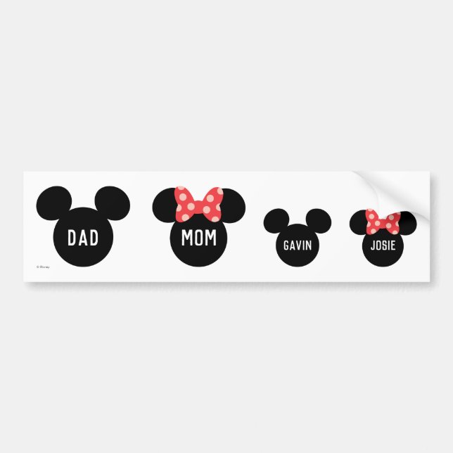 Personalized Mickey & Minnie Family Bumper Sticker (Front)