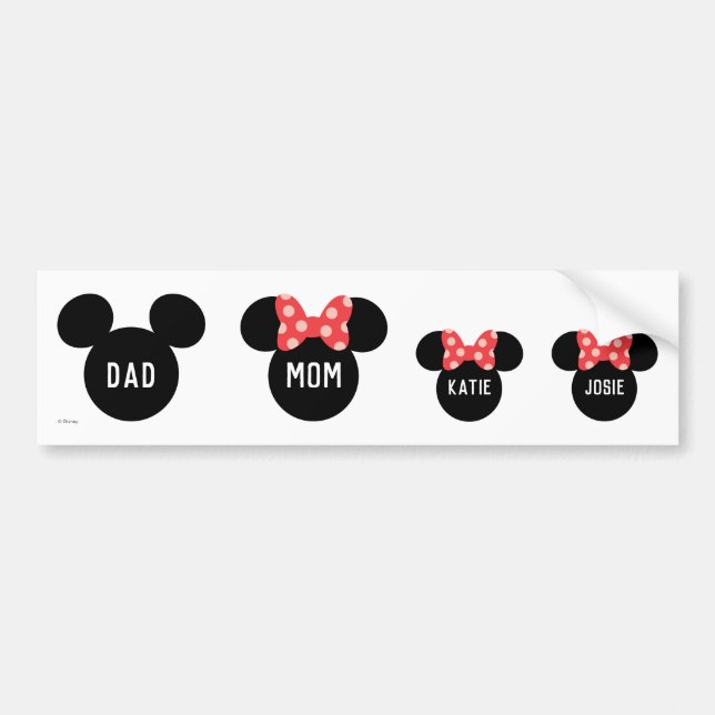 Personalized Mickey & Minnie Family - Girls Bumper Sticker (Front)