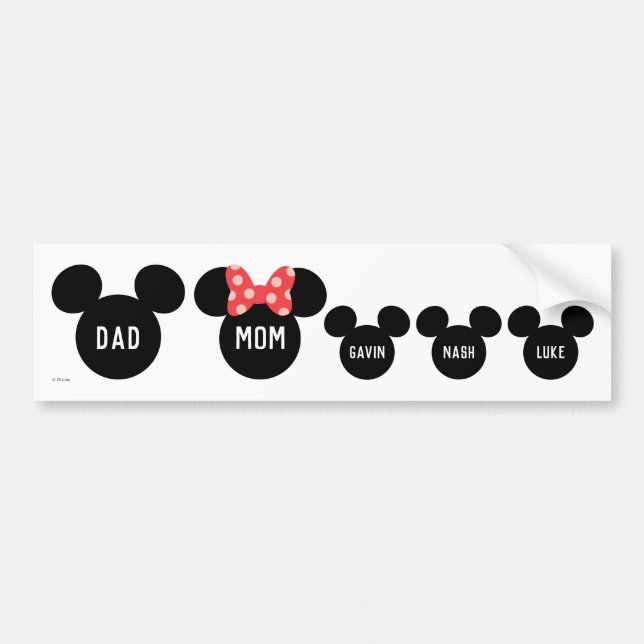 Personalized Mickey & Minnie Family of 5 Bumper Sticker (Front)