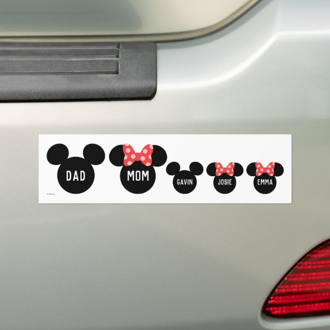 Personalized Mickey & Minnie Family of 5 Bumper Sticker (On Car)