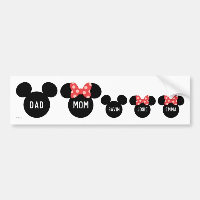Personalized Mickey & Minnie Family of 5 Bumper Sticker (Front)