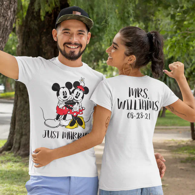 Personalized Mickey & Minnie - Just Married T-Shirt | Zazzle