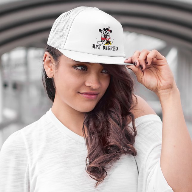 Personalized Mickey & Minnie - Just Married Trucker Hat (Person wearing hat)