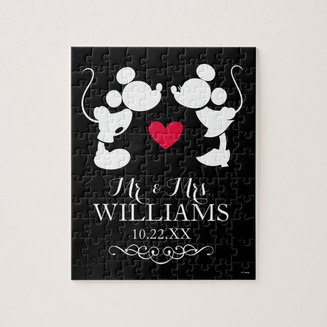 Personalized Mickey & Minnie Wedding | Silhouette Jigsaw Puzzle (Vertical)