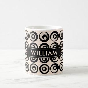 Personalized Mid Century Black And Cream Circles Coffee Mug