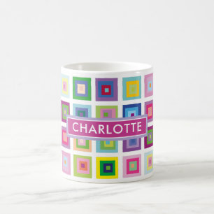Personalized Mid Century Colorful Squares Pattern Coffee Mug