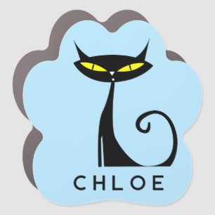 Personalized Mid Century Modern Atomic Black Cat Car Magnet