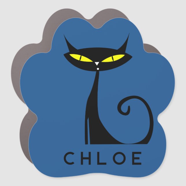 Personalized Mid Century Modern Atomic Black Cat Car Magnet (Front)