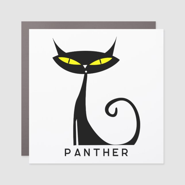 Personalized Mid Century Modern Atomic Black Cat Car Magnet (Front)