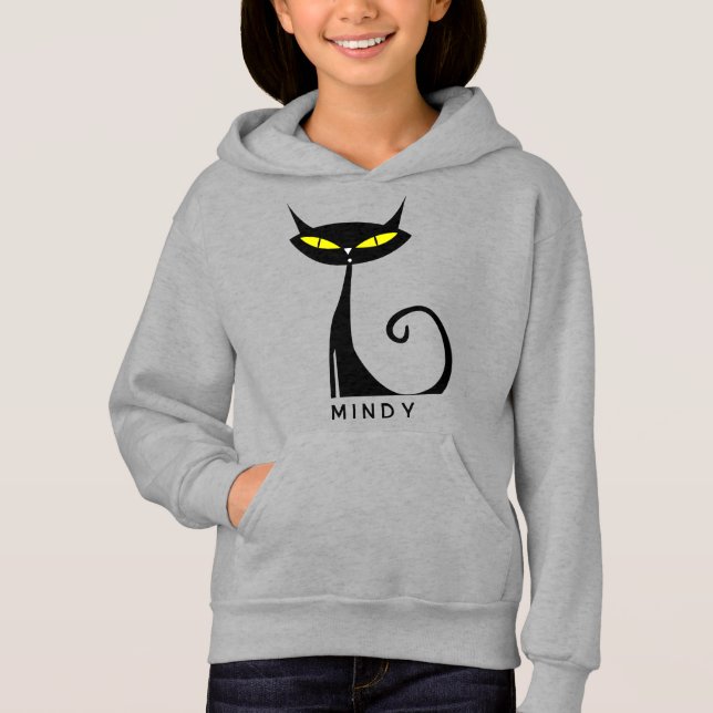 Personalized Mid Century Modern Atomic Black Cat Hoodie (Front)