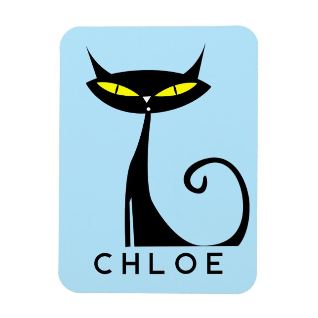 Personalized Mid Century Modern Atomic Black Cat Magnet (Vertical)