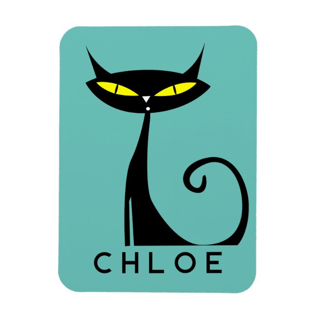Personalized Mid Century Modern Atomic Black Cat Magnet (Vertical)