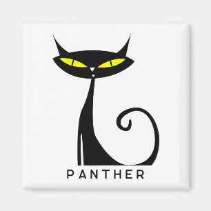 Personalized Mid Century Modern Atomic Black Cat Magnet