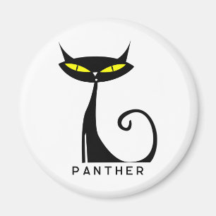 Personalized Mid Century Modern Atomic Black Cat Magnet