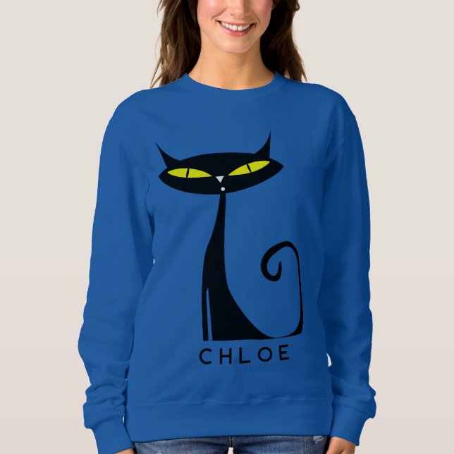 Personalized Mid Century Modern Atomic Black Cat Sweatshirt (Front)