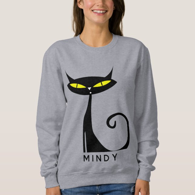 Personalized Mid Century Modern Atomic Black Cat Sweatshirt (Front)