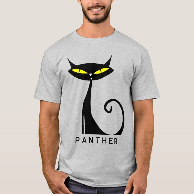 Personalized Mid Century Modern Atomic Black Cat T-Shirt (Front)