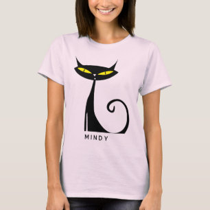 Personalized Mid Century Modern Atomic Black Cat T-Shirt