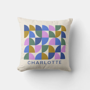 Personalized Mid-Century Modern Geometric Colorful Throw Pillow