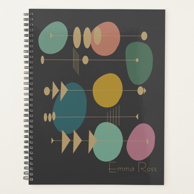 Personalized Mid-Century Modern Geometric Gray Planner (Front)