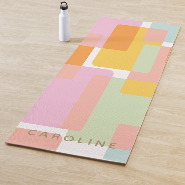 Personalized Mid-Century Modern Pastels Geometric Yoga Mat (In Situ)